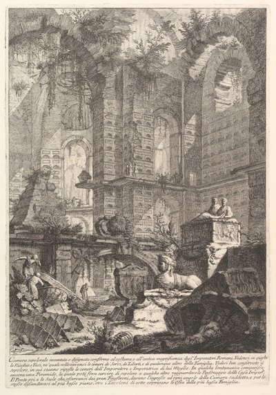 Cámara sepulcral inventada y diseñada conforme al costumbre y a la magnificencia antigua, ca. 1750 de Giovanni Battista Piranesi