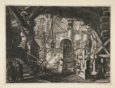 Carceri, XVI: El muelle con cadenas de Giovanni Battista Piranesi