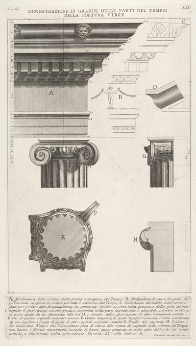 Cornisa y columna del Templo de Fortuna Virilis, de Tempio della Fortuna Virile, 1756 de Giovanni Battista Piranesi