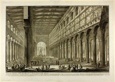 Vista en corte del interior de la Basílica de S. Paolo fuori delle Mura, de Vistas de Roma de Giovanni Battista Piranesi