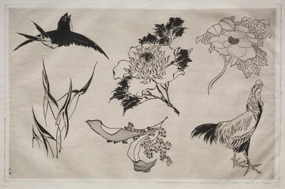 Servicio de Cena (servicio Rousseau): Golondrina, Gallo y Flores (n.º 8) de Giovanni Battista Piranesi