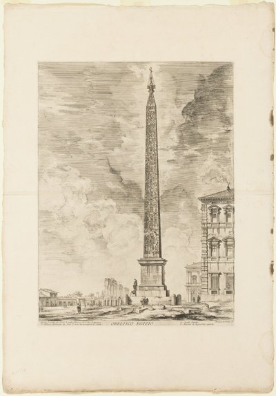 Obelisco egipcio. Este fue erigido por el Papa Sixto V en la Plaza de San Juan de Letrán, de Vistas de Roma de Giovanni Battista Piranesi