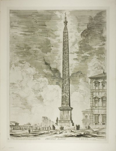 Obelisco egipcio. Este fue erigido por el Papa Sixto V en la Plaza de San Juan de Letrán, de Vistas de Roma de Giovanni Battista Piranesi