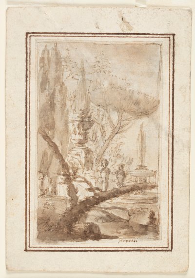 Fantasía de un jardín con una urna monumental, esculturas y una fuente de Giovanni Battista Piranesi