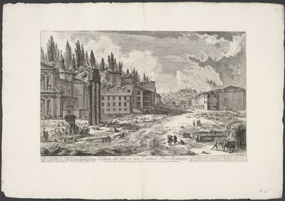 Forum Romanum met de Tempel van Jupiter Stator te Rome Vista del Sitio, donde estaba el antiguo Foro Romano (título sobre objeto) Gezichten op Rome (título de la serie) Vistas de Roma diseñadas y grabadas por el arquitecto Giambattista Piranesi Ve (nez) ia de Giovanni Battista Piranesi
