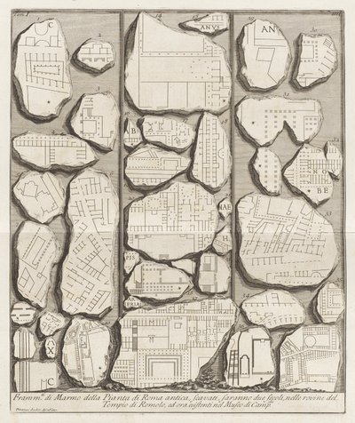 Fragmentos de mármol del plano de la antigua Roma de Giovanni Battista Piranesi