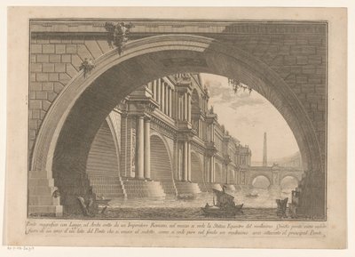 Vista de un puente con arcos y logias Primera parte de Arquitectura y perspectivas (título de la serie) Prima parte di architetture e prospettive (título de la serie) de Giovanni Battista Piranesi