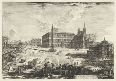 Gezicht op het Lateraan te Rome met de Sint-Jan van Lateranen Vista de la Piazza y la Basílica de S. Giovanni in Laterano (título sobre el objeto) Gezichten op Rome (título de la serie) Vistas de Roma diseñadas y grabadas por el arquitecto Giambattista Pir de Giovanni Battista Piranesi