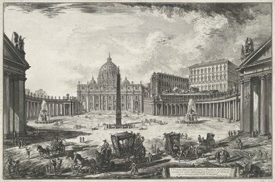 Vista de la Plaza de San Pedro con la Basílica de San Pedro en la Ciudad del Vaticano Veduta della gran Piazza e Basilica di S. Pietr (...) (título sobre el objeto) Vistas de Roma (título de la serie) Vedute di Roma disegnate ed incise da Giambattista Pira de Giovanni Battista Piranesi