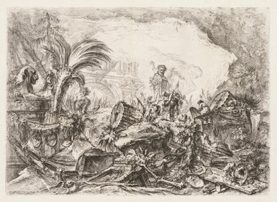 Groteschi: Ruinas con una estatua de un fauno y una columna caída, ca. 1745-50 de Giovanni Battista Piranesi