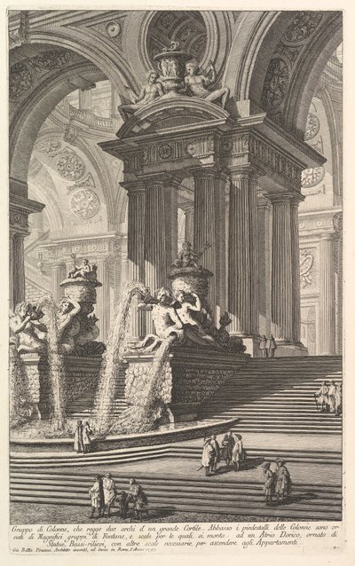 Grupo de columnas que sostienen dos arcos de un gran patio de Giovanni Battista Piranesi