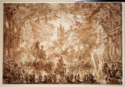 Interior de un palacio: dos Renombres voladores coronan a un personaje. Dibujo de Giovanni Piranesi (1720-1778) de Giovanni Battista Piranesi