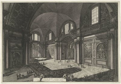 Interior van de Santa Maria degli Angeli e dei Martiri te Rome Vista interna de la Iglesia de la Madonna degli Anioli della della Certosa, que era antigua y era la Sala principal de las Termas de Diocleciano (título sobre el objeto) Gezichten op Rome (títu de Giovanni Battista Piranesi