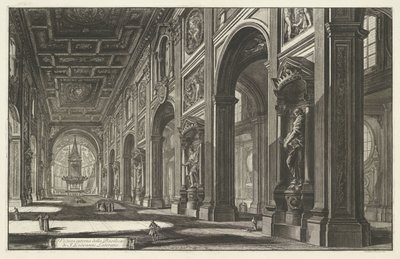 Interieur van de Sint-Jan van Lateranen te Rome Vista interior de la Basílica de S. Giovanni Laterano (título sobre objeto) Gezichten op Rome (título de la serie) Vistas de Roma diseñadas y grabadas por el arquitecto Giambattista Piranesi Ve (nez) iano (tí de Giovanni Battista Piranesi