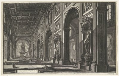 Interieur van de Sint-Jan van Lateranen te Rome Vista interior de la Basílica de S. Giovanni Laterano (título sobre objeto) Gezichten op Rome (título de la serie) Vistas de Roma diseñadas y grabadas por el arquitecto Giambattista Piranesi Ve (nez) iano (tí de Giovanni Battista Piranesi