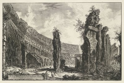 Interior del Coliseo de Roma Vista del interior del Anfiteatro Flavio conocido como Coliseo (título sobre el objeto) Gezichten op Rome (título de la serie) Vistas de Roma diseñadas y grabadas por el arquitecto Giambattista Piranesi Ve (nez) iano (título de de Giovanni Battista Piranesi