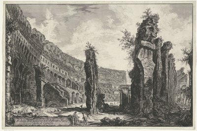 Interior del Coliseo de Roma Vista del interior del Anfiteatro Flavio conocido como Coliseo (título sobre el objeto) Gezichten op Rome (título de la serie) Vistas de Roma diseñadas y grabadas por el arquitecto Giambattista Piranesi Ve (nez) iano (título de de Giovanni Battista Piranesi
