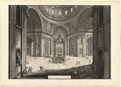 Vista interior de la Basílica de San Pedro en el Vaticano, cerca de la Tribuna, de Vistas de Roma de Giovanni Battista Piranesi