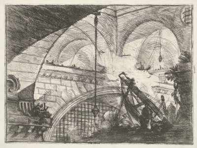 Calabozo con instalación elevadora Arco con adorno de concha Mazmorras (título de la serie) Invenzioni Capric di Carceri all Acqua Forte (título de la serie) de Giovanni Battista Piranesi
