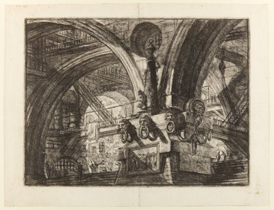 Las cárceles de la invención, lámina XV: El muelle con lámpara de Giovanni Battista Piranesi