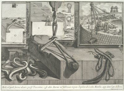 Medios por los cuales se levantaron los grandes bloques de travertino y mármol..., 1756-57 de Giovanni Battista Piranesi