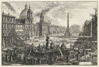 Plaza Navona de Roma Vista de Piazza Navona sobre las ruinas del Circo Agonal (título sobre objeto) Gezichten op Rome (título de la serie) Vistas de Roma diseñadas y grabadas por el arquitecto Giambattista Piranesi Ve (nez) iano (título de la serie) de Giovanni Battista Piranesi