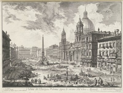 Plaza Navona de Roma Vista de Piazza Navona sobre las ruinas del Circo Agonal (título sobre objeto) Gezichten op Rome (título de la serie) Vistas de Roma diseñadas y grabadas por el arquitecto Giambattista Piranesi Ve (nez) iano (título de la serie) de Giovanni Battista Piranesi