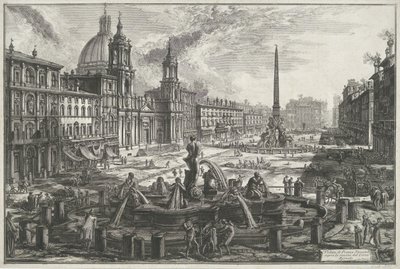 Plaza Navona de Roma Vista de Piazza Navona sobre las ruinas del Circo Agonal (título sobre objeto) Gezichten op Rome (título de la serie) Vistas de Roma diseñadas y grabadas por el arquitecto Giambattista Piranesi Ve (nez) iano (título de la serie) de Giovanni Battista Piranesi