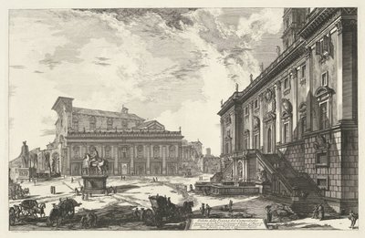 Plaza del Campidoglio de Roma Vista de la Piazza del Campidoglio (título sobre objeto) Gezichten op Rome (título de la serie) Vistas de Roma diseñadas y grabadas por el arquitecto Giambattista Piranesi Ve (nez) iano (título de la serie) de Giovanni Battista Piranesi