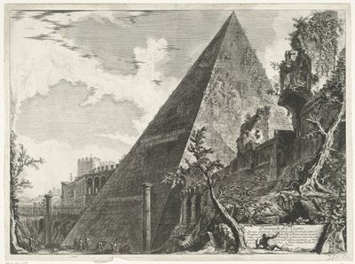 Pirámide de Cestio de Roma Pirámide de C. Cestio (título sobre objeto) Gezichten op Rome (título de la serie) Vistas de Roma diseñadas y grabadas por el arquitecto Giambattista Piranesi Ve (nez) iano (título de la serie) de Giovanni Battista Piranesi