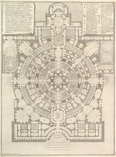 Plano de un colegio espacioso y magnífico diseñado según los antiguos gimnasios de los griegos, 1750 de Giovanni Battista Piranesi