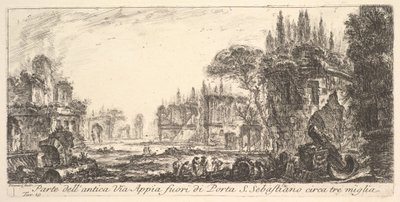Placa 19: Parte de la antigua Vía Apia a unas tres millas fuera de Porta S. Sebastiano de Giovanni Battista Piranesi