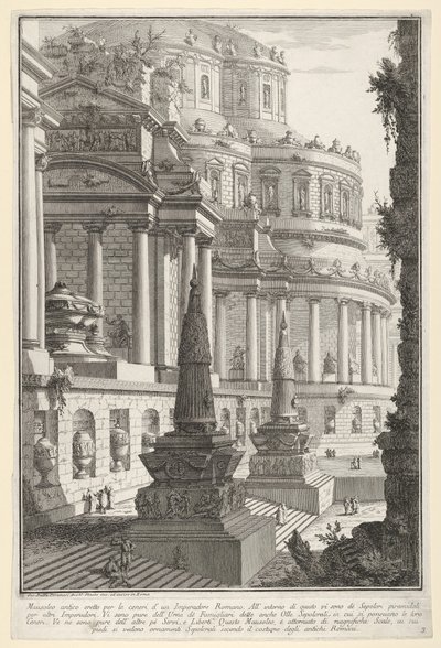 Placa 3: Mausoleo antiguo erigido para las cenizas de un emperador romano de Giovanni Battista Piranesi