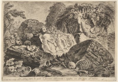 Placa 7: Altar antiguo en el que se realizaban sacrificios en la antigüedad, rodeado por otr... de Giovanni Battista Piranesi