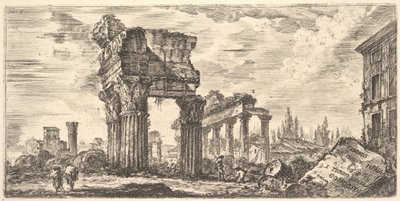Placa 7: Templo de Júpiter Tonans Júpiter el Tronador. 1. Templo de la Concordia. Temp..., ca. 1748 de Giovanni Battista Piranesi