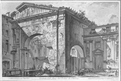 Porticus van Octavia te Roma Vista del Atrio del Pórtico de Octavia (título sobre objeto) Gezichten op Rome (título de la serie) Vistas de Roma diseñadas y grabadas por el arquitecto Giambattista Piranesi Ve (nez) iano (título de la serie) de Giovanni Battista Piranesi