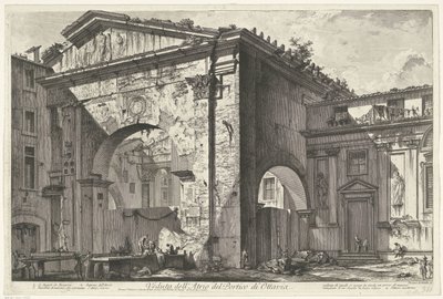 Porticus van Octavia te Rome
Vista del atrio del pórtico de Octavia (título en el objeto)
Gezichten op Rome (título de la serie)
Vistas de Roma dibujadas y grabadas por Giambattista Piranesi arquitecto Ve(nez)iano (título de la serie) de Giovanni Battista Piranesi