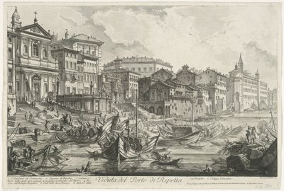 Puerto de Ripetta te Roma Vista del Puerto de Ripetta (título sobre objeto) Gezichten op Rome (título de la serie) Vistas de Roma diseñadas y grabadas por el arquitecto Giambattista Piranesi Ve (nez) iano (título de la serie) de Giovanni Battista Piranesi