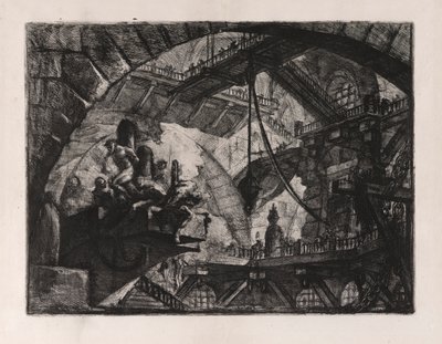 Prisioneros en una plataforma de proyección, placa 10 de Carceri d de Giovanni Battista Piranesi