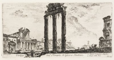 Ruinas del Templo de Júpiter Stator [Júpiter el Apoyo]. 1. Templo de Antonino y Faustina. 2. Templo de la Paz, lámina 10 de Algunas Vistas de Arcos Triunfales y otros Monumentos de Giovanni Battista Piranesi