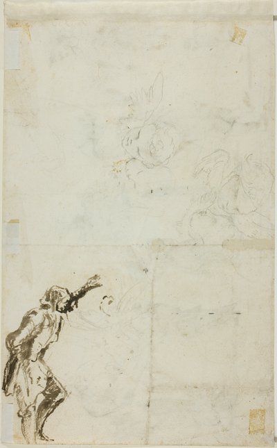 Hoja de bocetos: Hombre de pie con brazo levantado, querubines de Giovanni Battista Piranesi