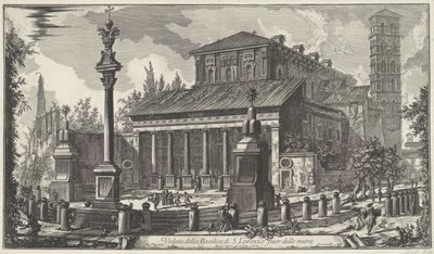Sint-Laurens construido de Muren te Rome Vista de la Basílica de S. Lorenzo extramuros (título sobre objeto) Gezichten op Rome (título de la serie) Vistas de Roma diseñadas y grabadas por el arquitecto Giambattista Piranesi Ve (nez) iano (título de la seri de Giovanni Battista Piranesi