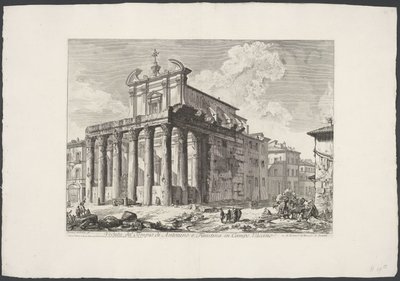 Tempel van Antoninus y Faustina te Rome Vista del Templo de Antonino y Faustina en Campo Vaccino (título sobre objeto) Gezichten op Rome (título de la serie) Vistas de Roma diseñadas y grabadas por el arquitecto Giambattista Piranesi Ve (nez) iano (título  de Giovanni Battista Piranesi