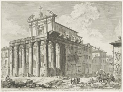 Tempel van Antoninus y Faustina te Rome Vista del Templo de Antonino y Faustina en Campo Vaccino (título sobre objeto) Gezichten op Rome (título de la serie) Vistas de Roma diseñadas y grabadas por el arquitecto Giambattista Piranesi Ve (nez) iano (título  de Giovanni Battista Piranesi