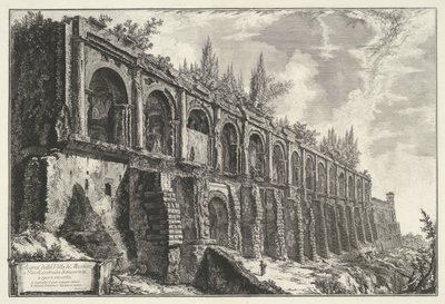 Tempel van Hercules Victor t y Tivoli Restos de la Villa di Mecenate en Tivoli, construida con travertinos de trabajo incierto (título sobre objeto) Gezichten op Rome (título de la serie) Vistas de Roma diseñadas y grabadas por el arquitecto Giambattista P de Giovanni Battista Piranesi