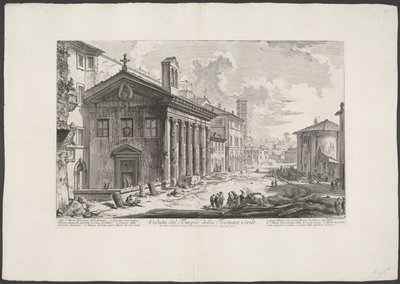 Templo de Portunus en Roma Vista del Templo de Manly Fortune (título sobre objeto) Gezichten op Rome (título de la serie) Vistas de Roma diseñadas y grabadas por el arquitecto Giambattista Piranesi Ve (nez) iano (título de la serie) de Giovanni Battista Piranesi