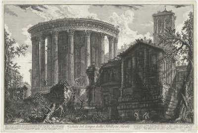 Tempel van Vesta y Tempel van de Tiburtijnse Sibille en Tivoli Vista del templo de la Sibila en Tivoli (título sobre objeto) Gezichten op Rome (título de la serie) Vistas de Roma diseñadas y grabadas por el arquitecto Giambattista Piranesi Ve (nez) iano (s de Giovanni Battista Piranesi