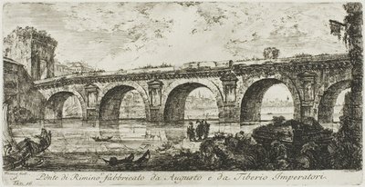 El puente de Rímini construido por los emperadores Augusto y Tiberio, lámina 16 de Algunas vistas de arcos triunfales y otros monumentos de Giovanni Battista Piranesi