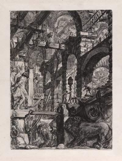 Los bajorrelieves del león, placa 5 de Carceri d de Giovanni Battista Piranesi