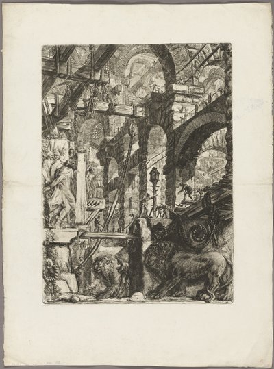 Los relieves del león, lámina 5 de Prisiones Imaginarias de Giovanni Battista Piranesi